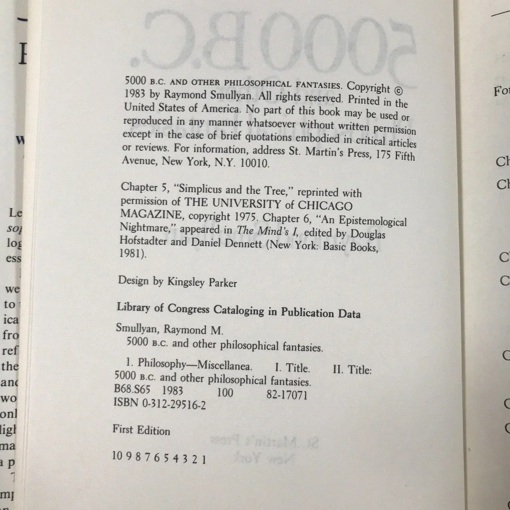5000 B.C. Raymond Smullyan 1983 1st Edition 1st Printing Hardcover Dust Jacket